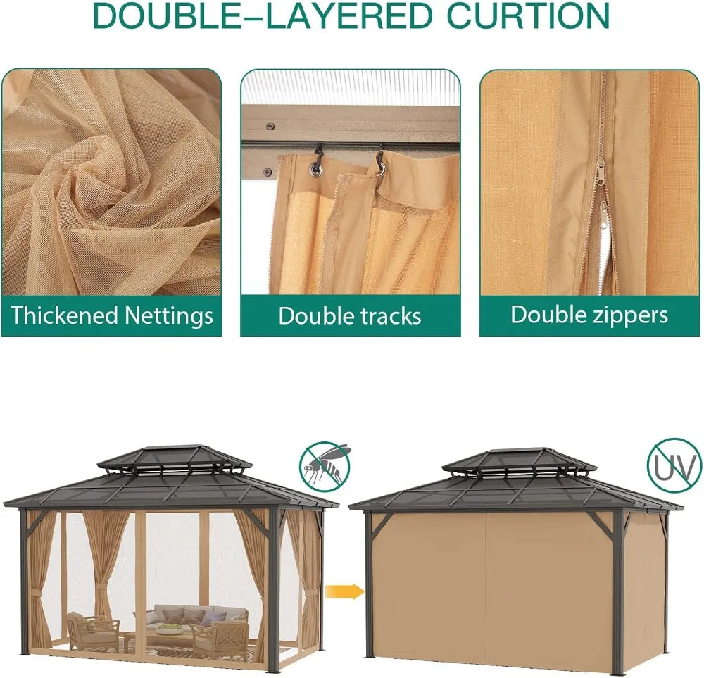 XMSJ Hardtop Gazebo With Aluminum Frame And Polycarbonate Roof
