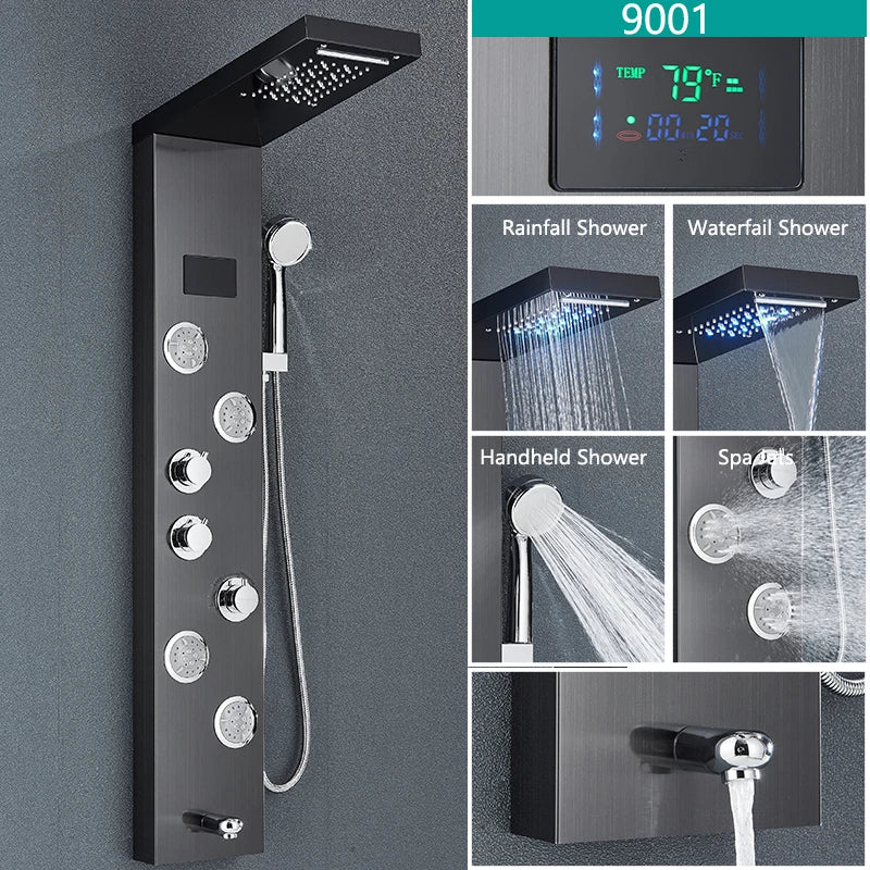 Wanmivezlo LED Bath Shower Faucet Set With Temperature Screen