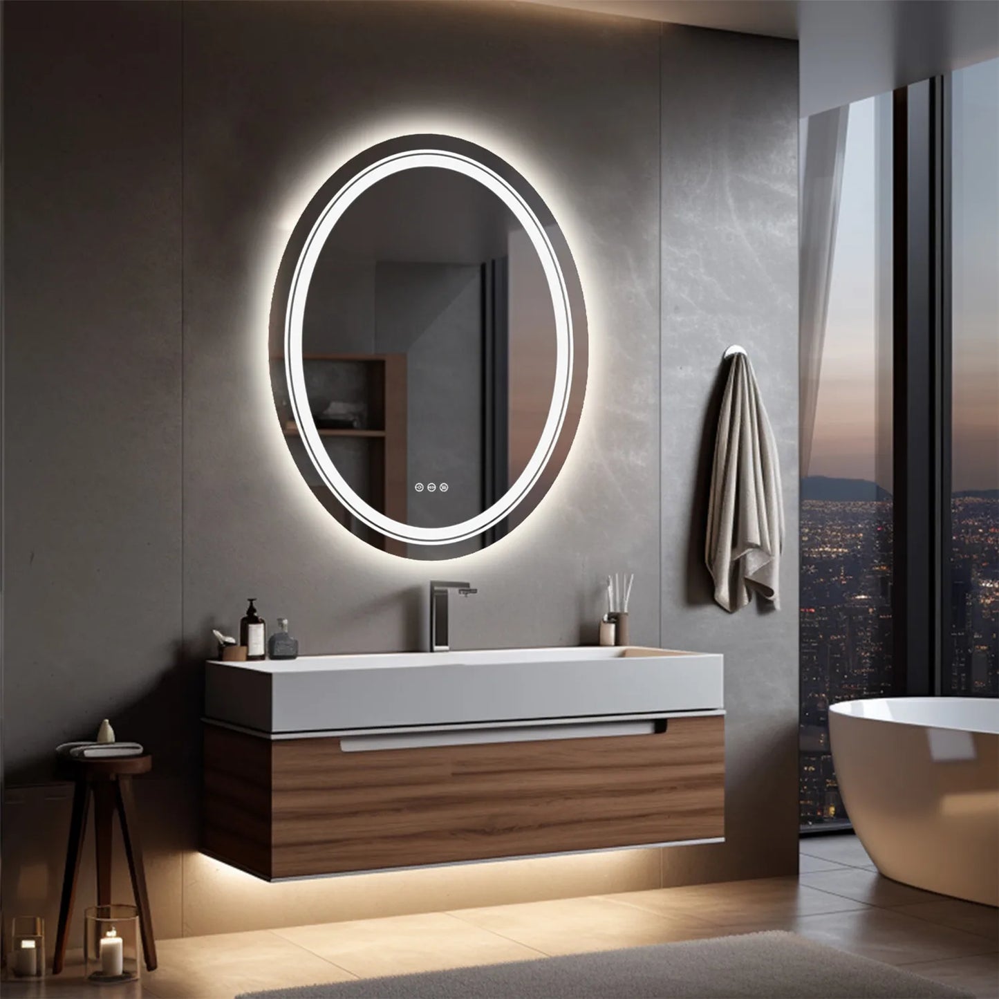 Wisfor Oval LED Dimmable Wall Mounted Makeup Mirror With Demist