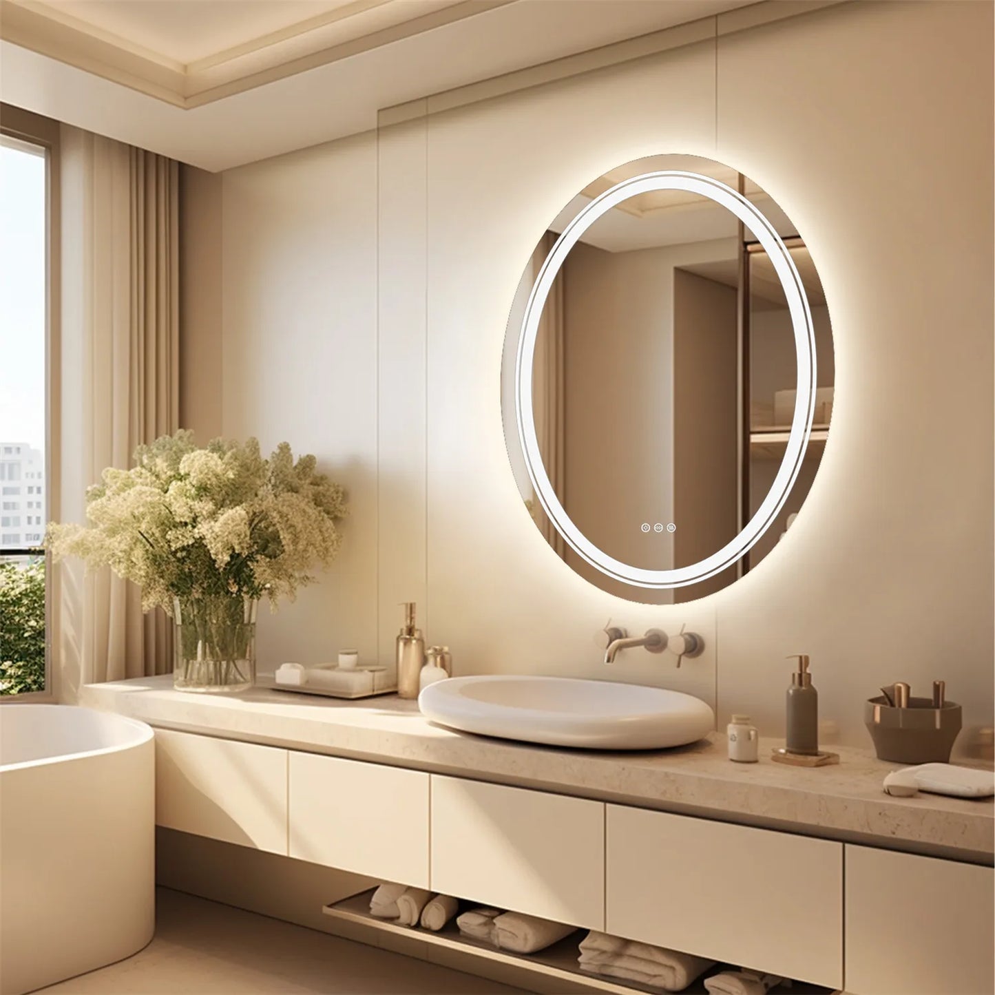 Wisfor Oval LED Dimmable Wall Mounted Makeup Mirror With Demist