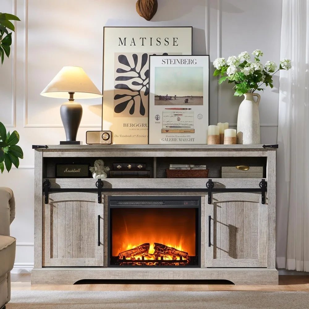 HUANZHUANG Farmhouse Fireplace TV Stand With Electric Fireplace