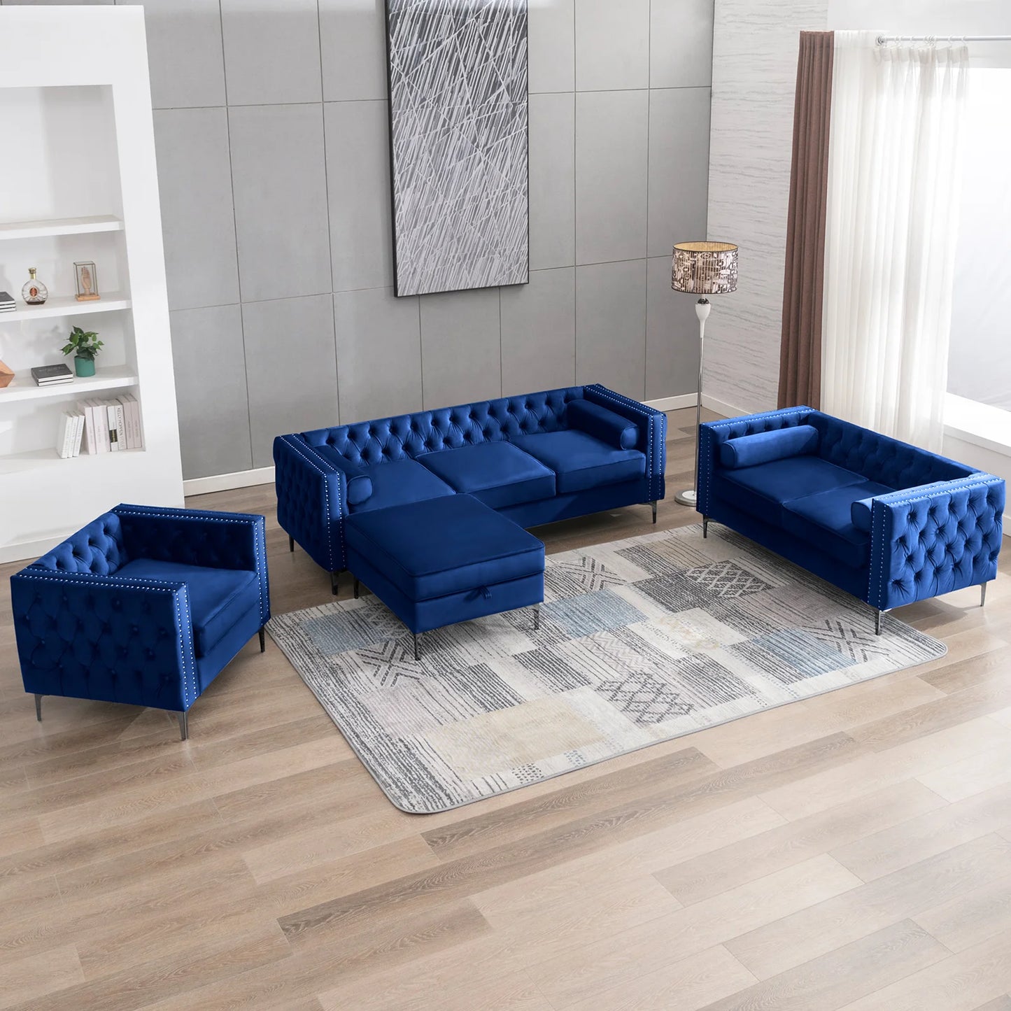 HORGAEO Convertible Sectional Sofa Set With Storage Ottoman