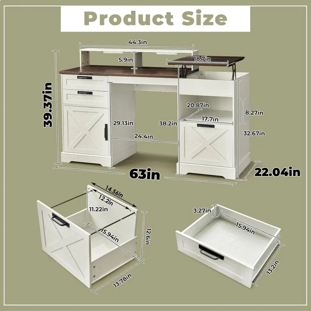 CHENGWEI Farmhouse Executive Desk With Lift Top And Charging Station