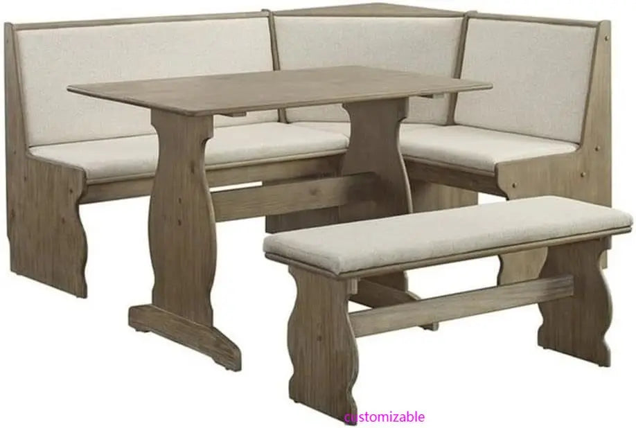XMSJ Patio Conversation 3 Piece Nook Set With Upholstered Bench