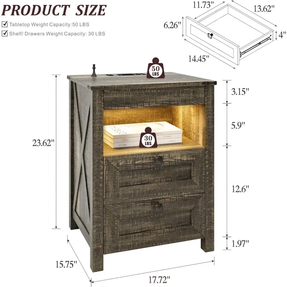 LED Nightstand With Gun Drawer And Invisible Lock Bedside Table
