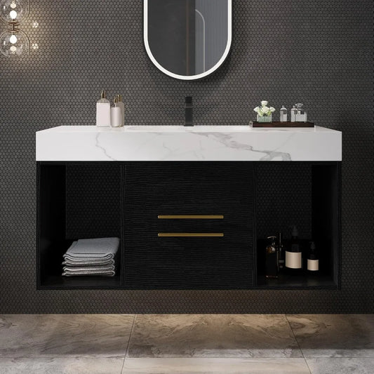ZHUXIANG Modern Floating Bathroom Vanity With Ceramic Sink Sintered Stone
