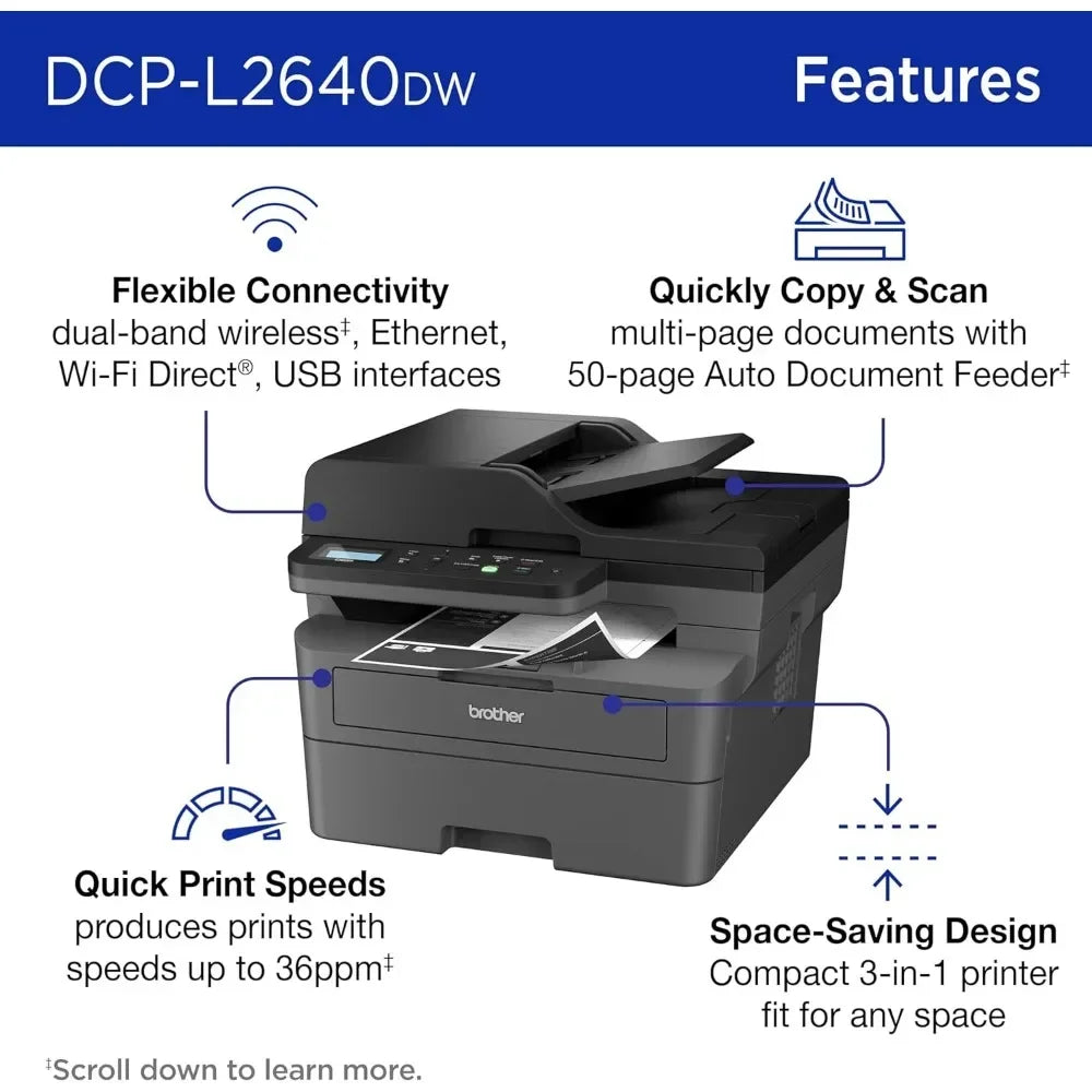 XMSJ Wireless Compact Monochrome Multifunction Laser Printer Copy Scan Duplex