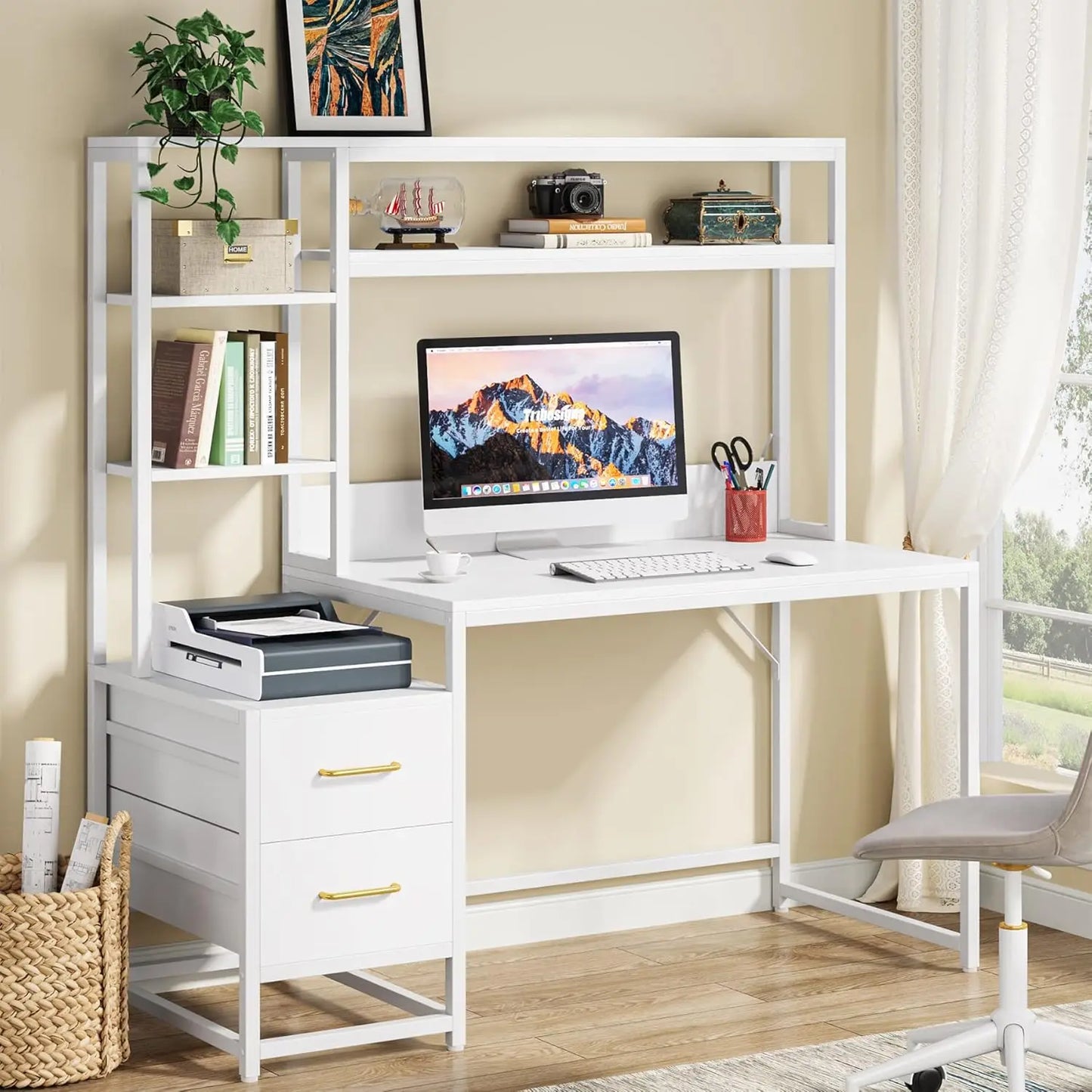 Little Tree Computer Desk With Drawers And Storage Shelves Office
