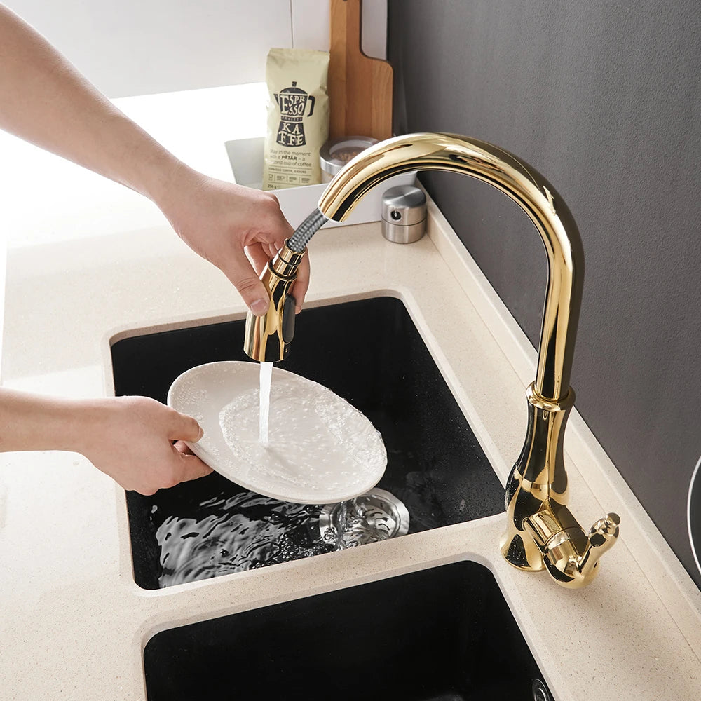 WANFAN Kitchen Pull Out Faucet With Single Handle Deck Mounted Mixer Tap 866011