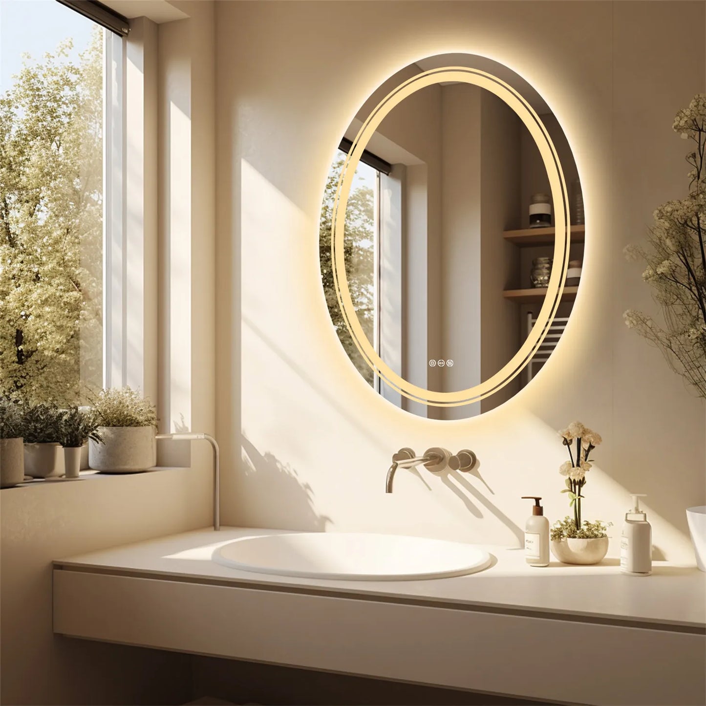 Wisfor Oval LED Dimmable Wall Mounted Makeup Mirror With Demist