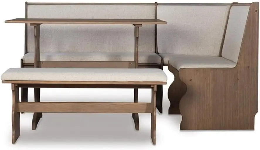 XMSJ Patio Conversation 3 Piece Nook Set With Upholstered Bench