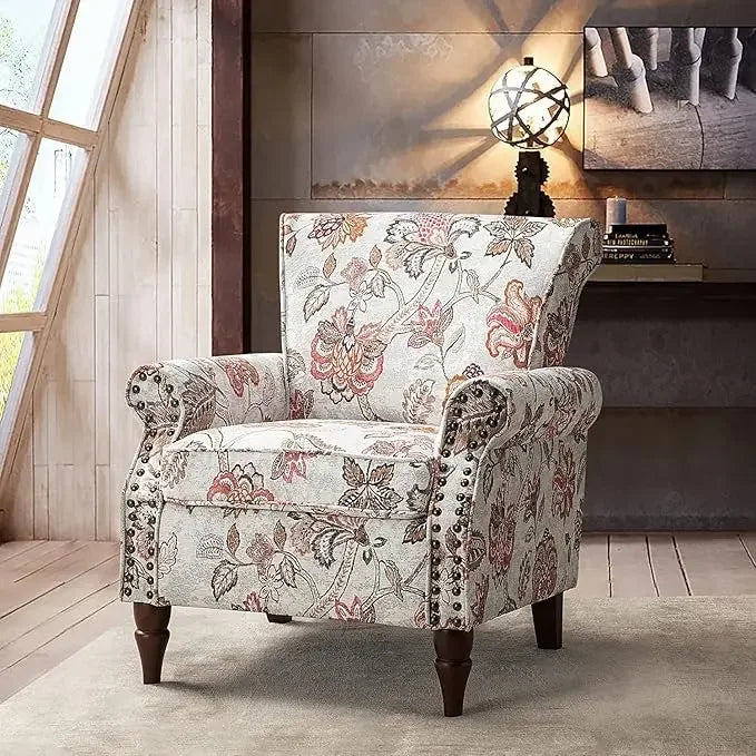 Modern Wingback Accent Chair With Wood Legs And Nailhead Trim