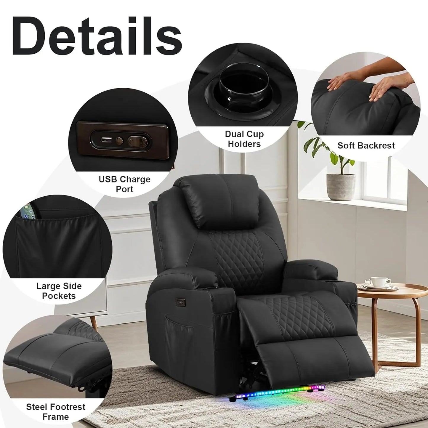 Power Recliner Chair With Massage And Heat Faux Leather Seating