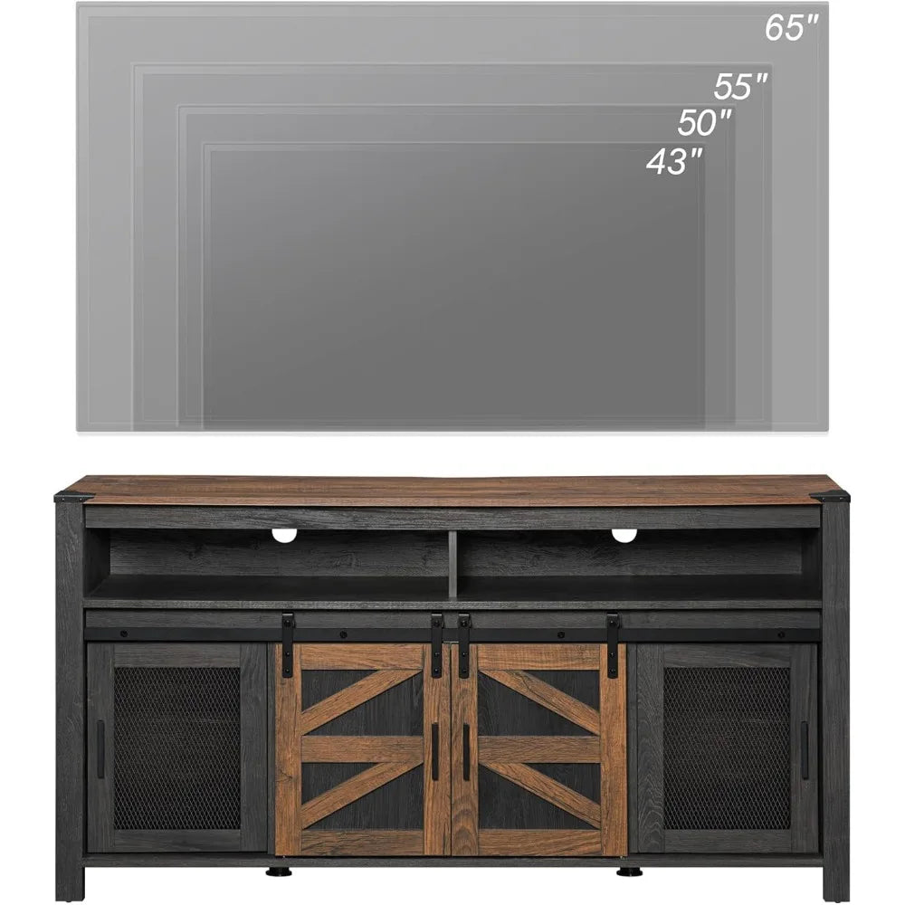 DAFIFY Farmhouse TV Stand With Sliding Barn Doors And Mesh