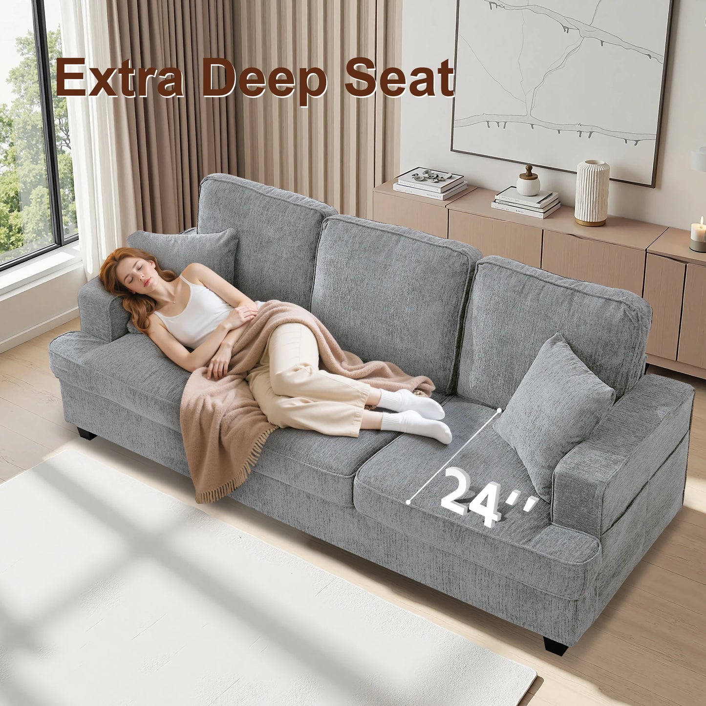 Cloud Chenile Sofa For Living Room Modern 3 Seater