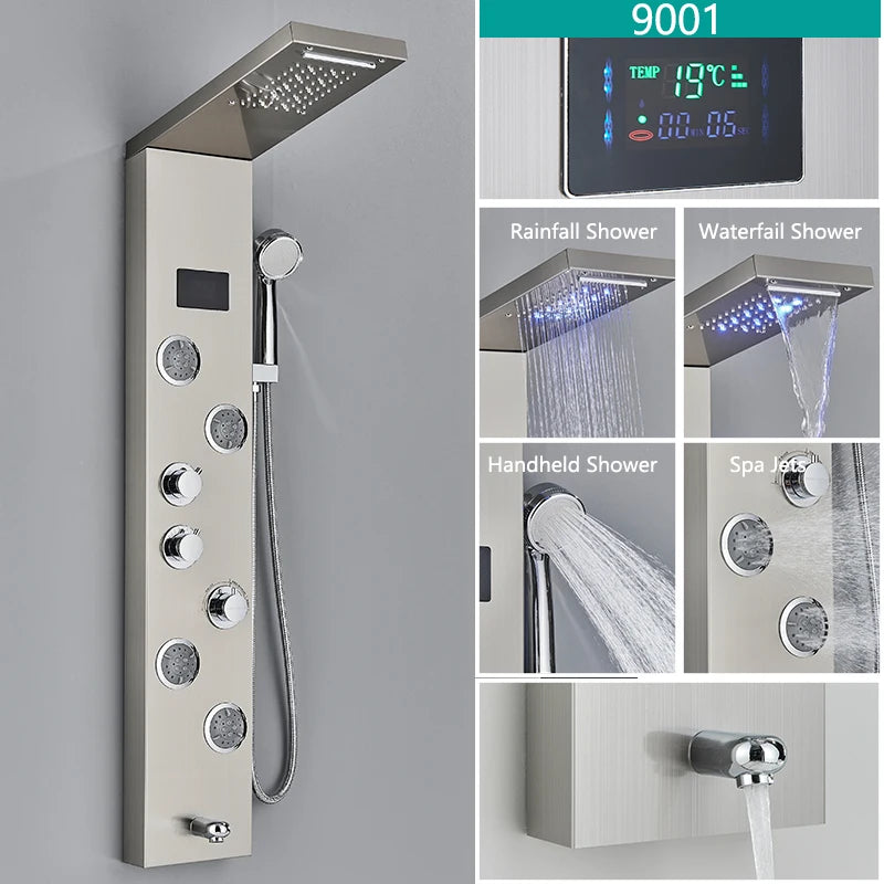 Wanmivezlo LED Bath Shower Faucet Set With Temperature Screen