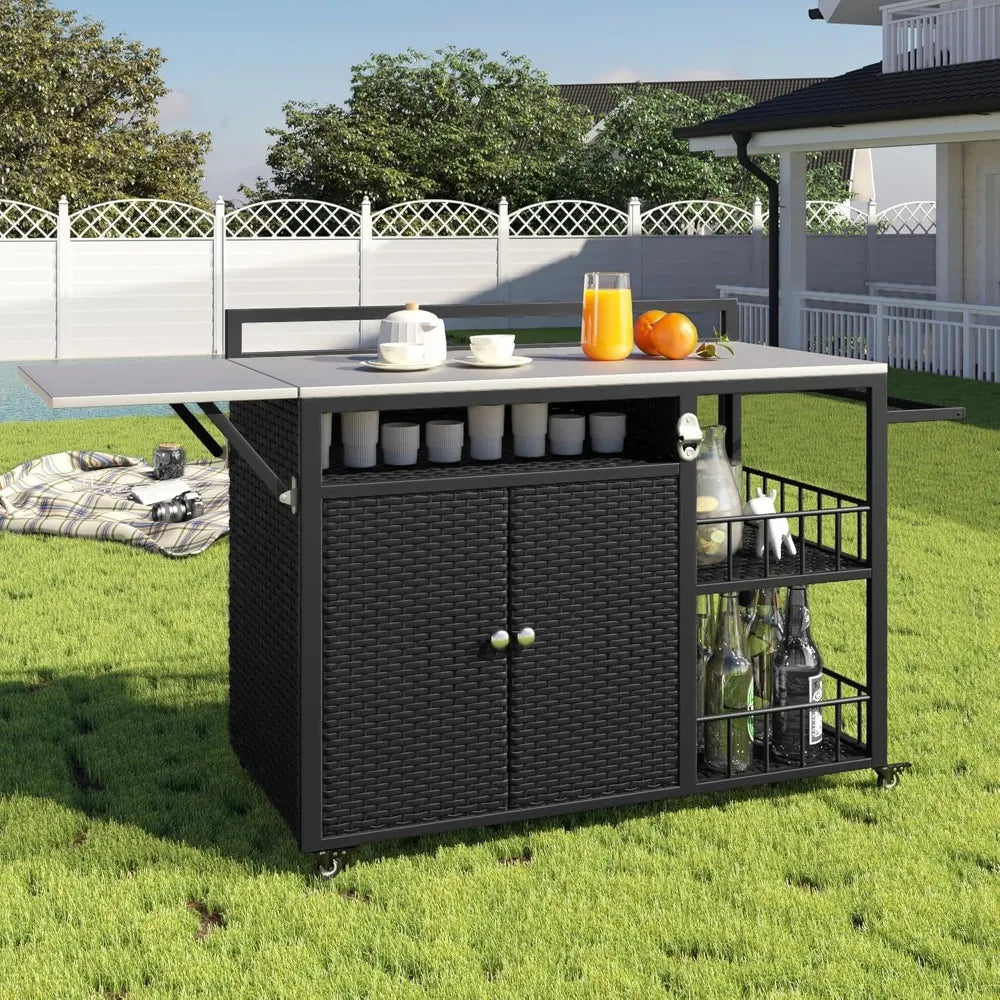 DAFIFY Outdoor Kitchen Island Cart With Foldable Side Table