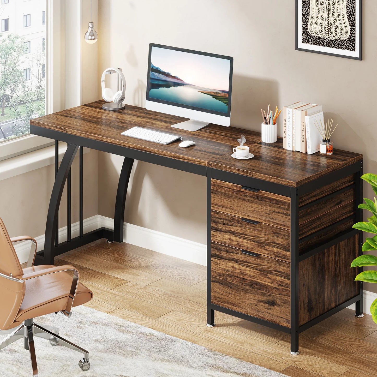 Tribesigns Computer Desk With 3 Drawers And Reversible Drawers