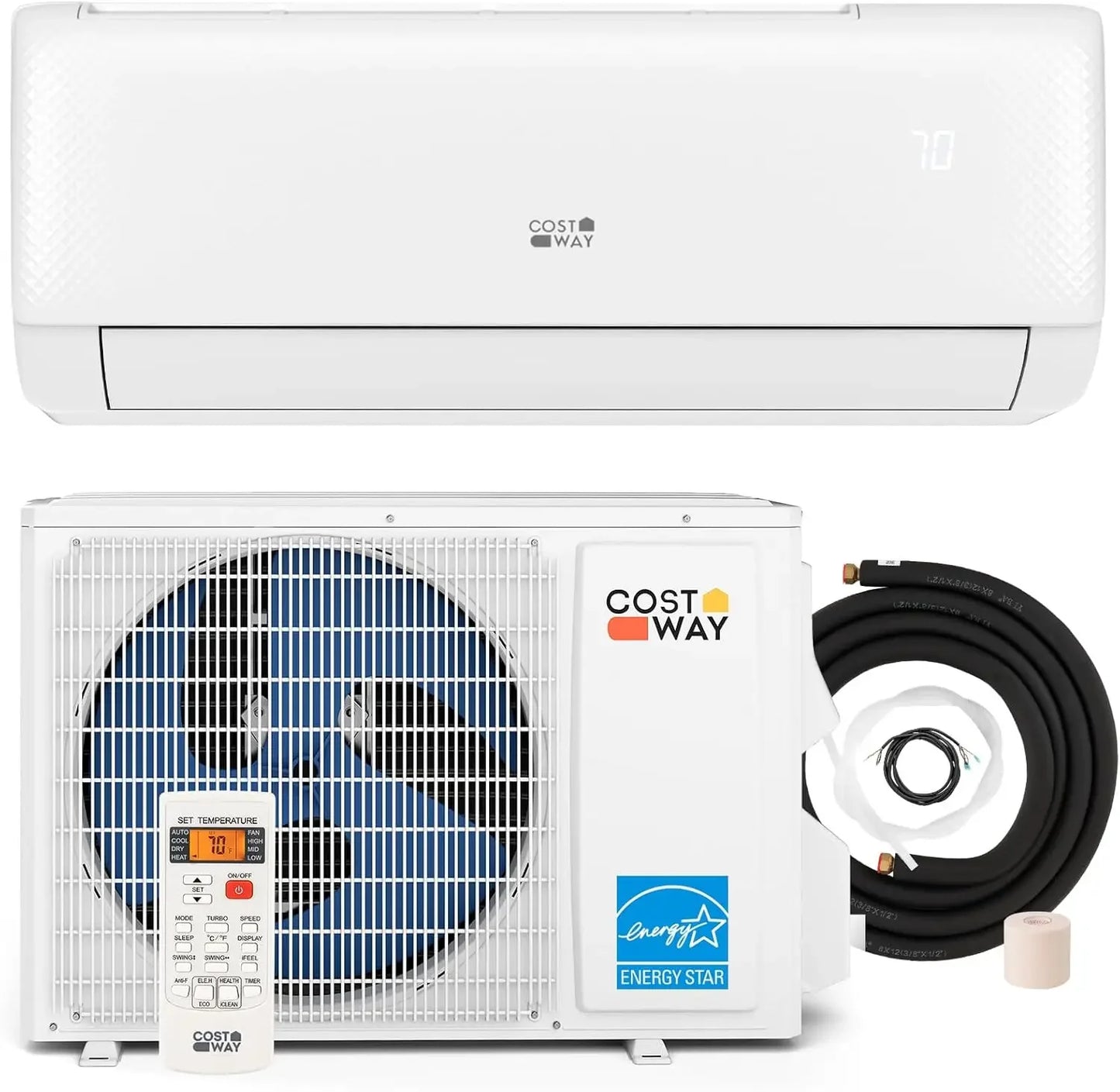 12,000 BTU Mini Split Air Conditioner, with Heat Pump, Energy Star, 21 SEER2 Inverter, 24H Timer, Auto Clean