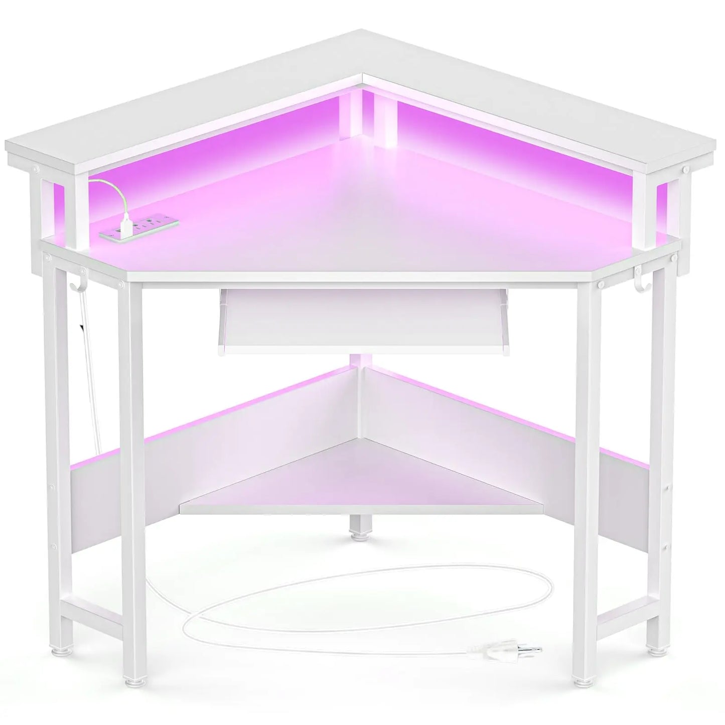 JHK L Shaped Corner Desk LED Lights And Storage Shelves