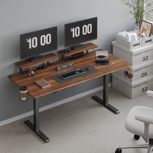 ONBRILL Electric Standing Desk With Two Monitor Shelves Memory Controller