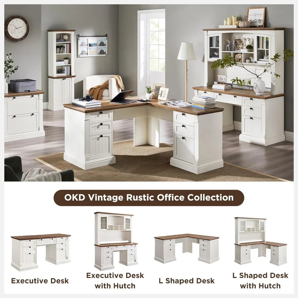 Executive Farmhouse Desk With Charging Station And Keyboard Tray