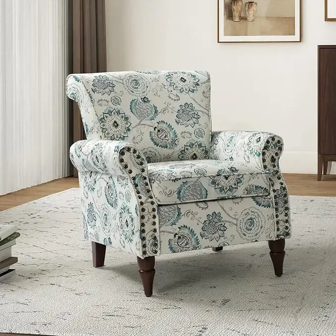 Modern Wingback Accent Chair With Wood Legs And Nailhead Trim
