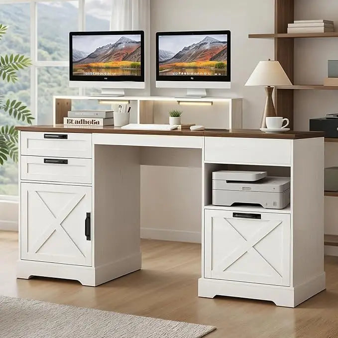 CHENGWEI Farmhouse Executive Desk With Lift Top And Charging Station