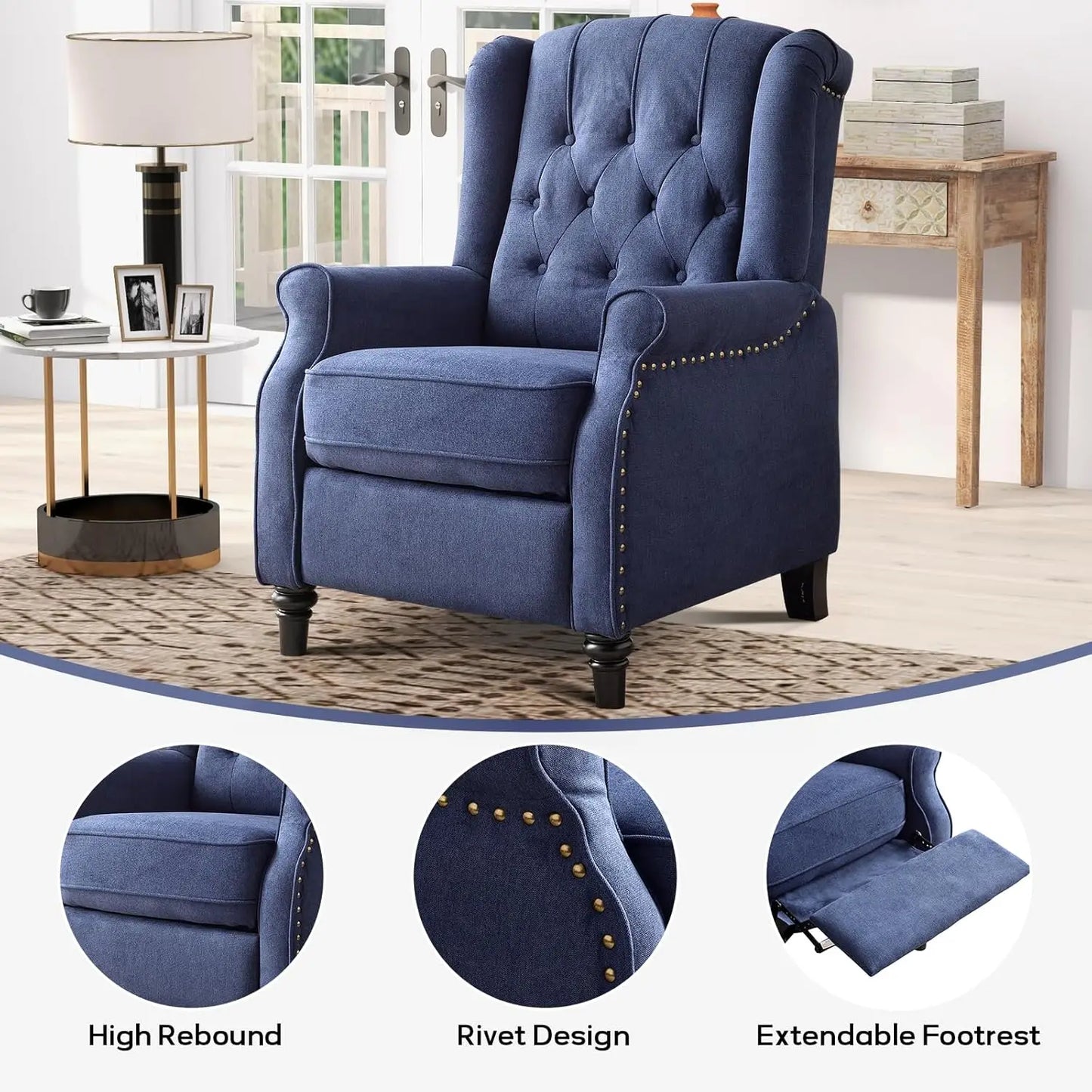 EBELLO Push Back Recliner Chair Fabric Lounge Armchair Living Room