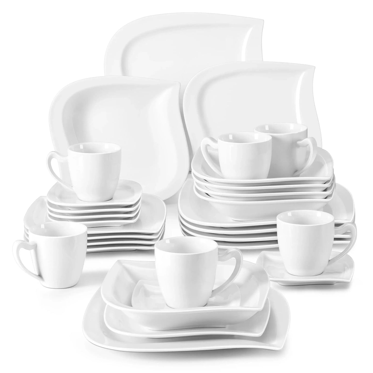 MALACASA Porcelain Dinner Set With Cups And Saucers Tableware