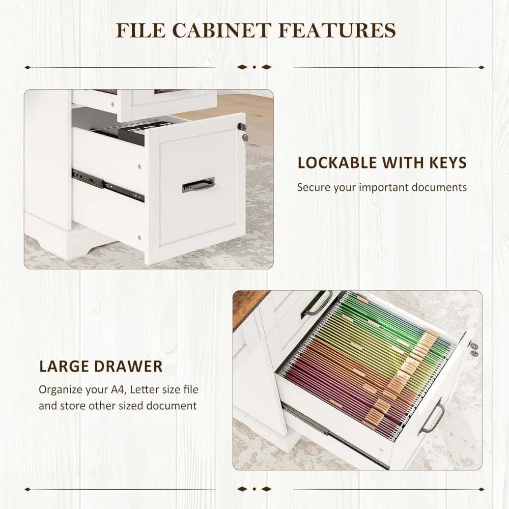 XIAOLANG Farmhouse Executive Desk With File Cabinet And USB Charging