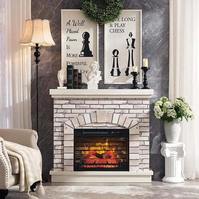 CHENGWEI Farmhouse Electric Fireplace Mantel TV Stand With Remote Heater