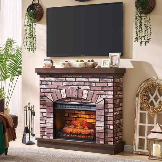 CHENGWEI Farmhouse Electric Fireplace Mantel TV Stand With Remote Heater