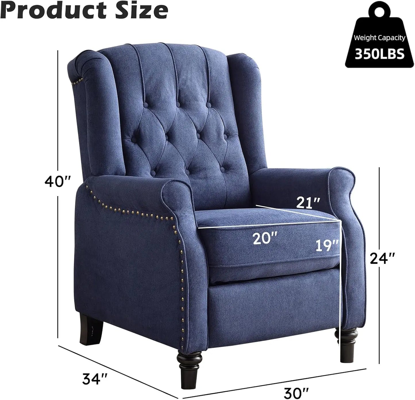 EBELLO Push Back Recliner Chair Fabric Lounge Armchair Living Room