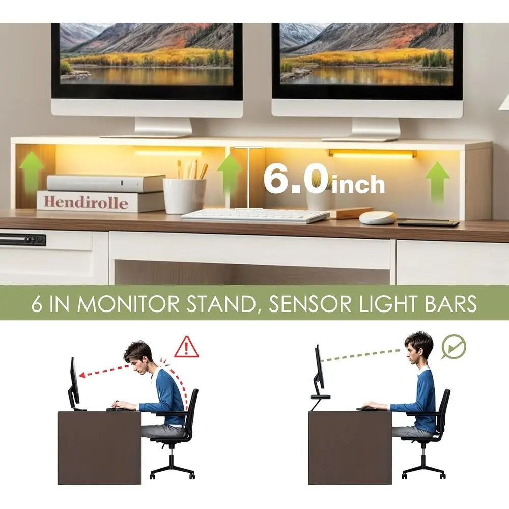 CHENGWEI Farmhouse Executive Desk With Lift Top And Charging Station