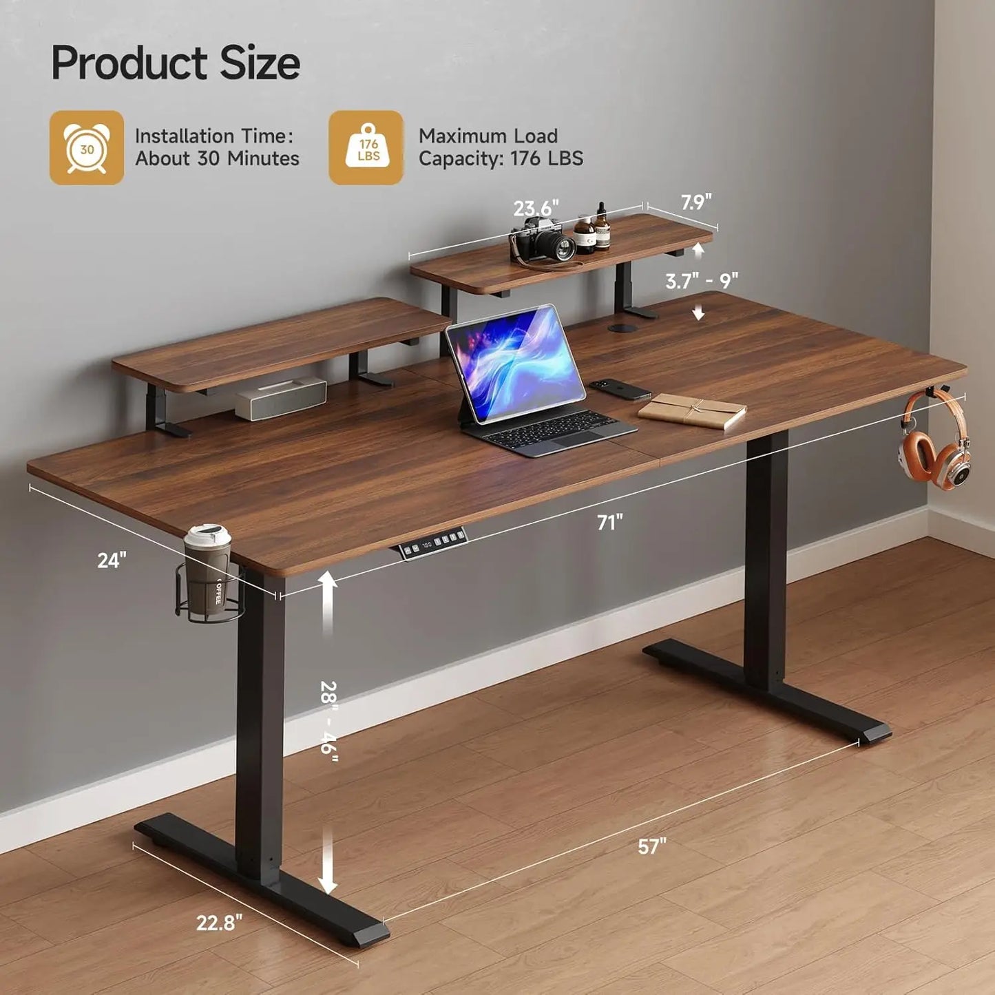 ONBRILL Electric Standing Desk With Two Monitor Shelves Memory Controller