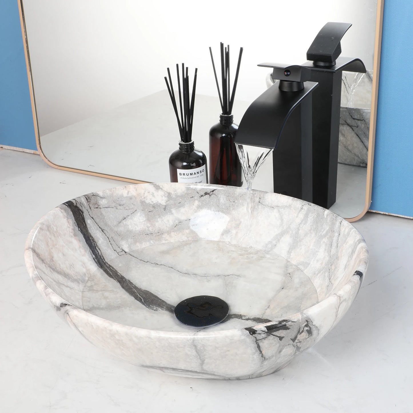 MEKKHALA Oval Vessel Sink With Faucet Ceramic Bathroom