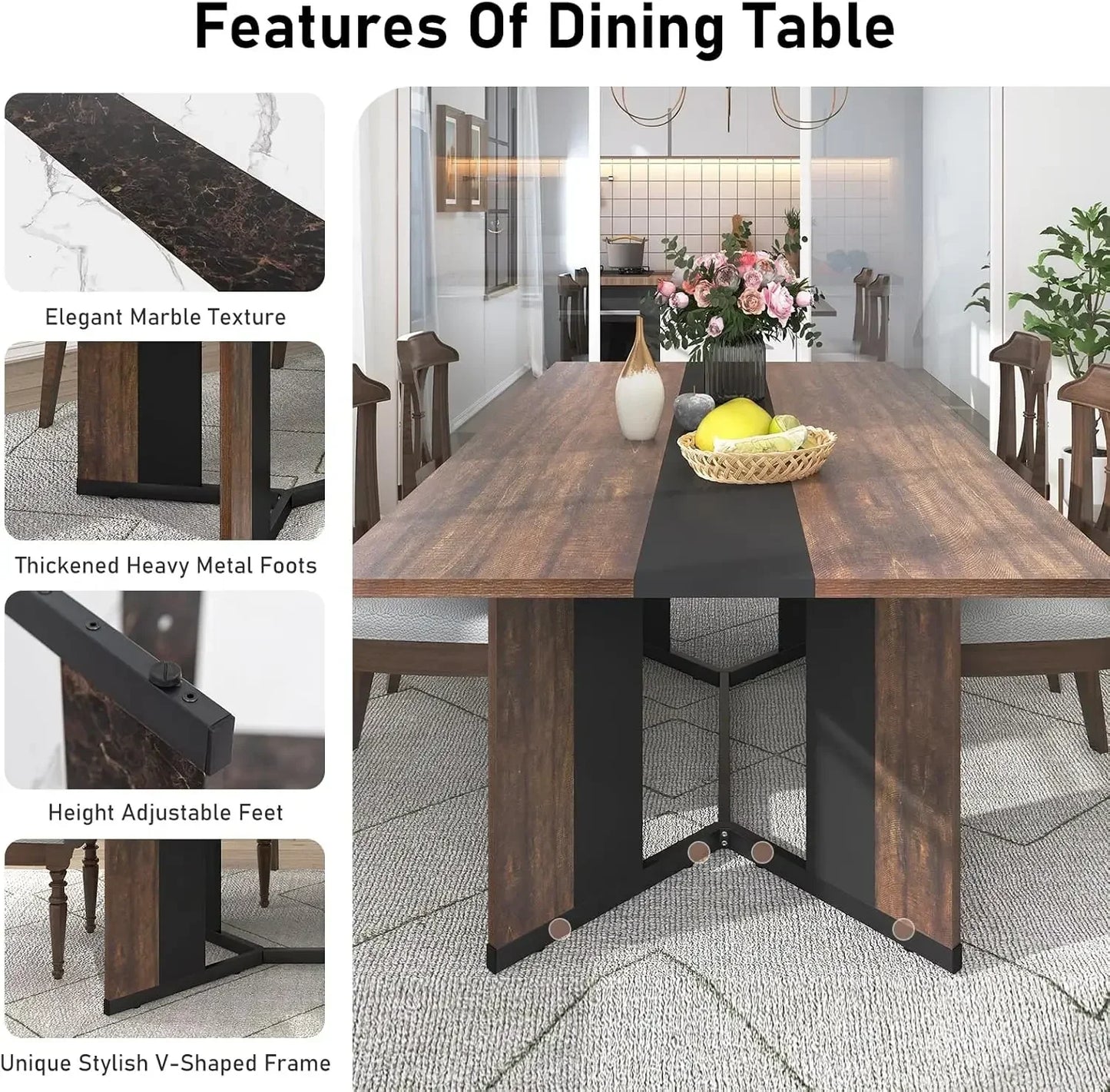 XMSJ Large Rectangular Dining Table For Four