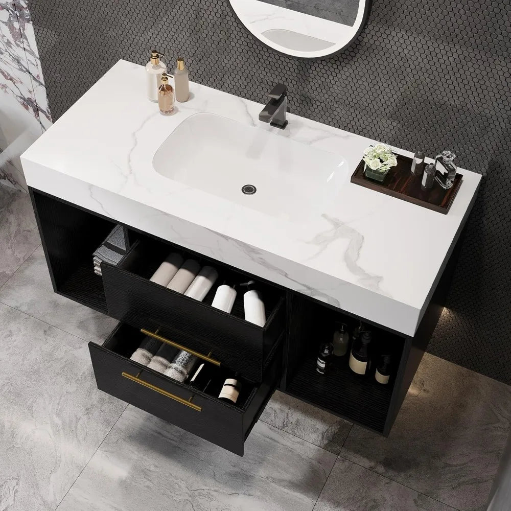 ZHUXIANG Modern Floating Bathroom Vanity With Ceramic Sink Sintered Stone