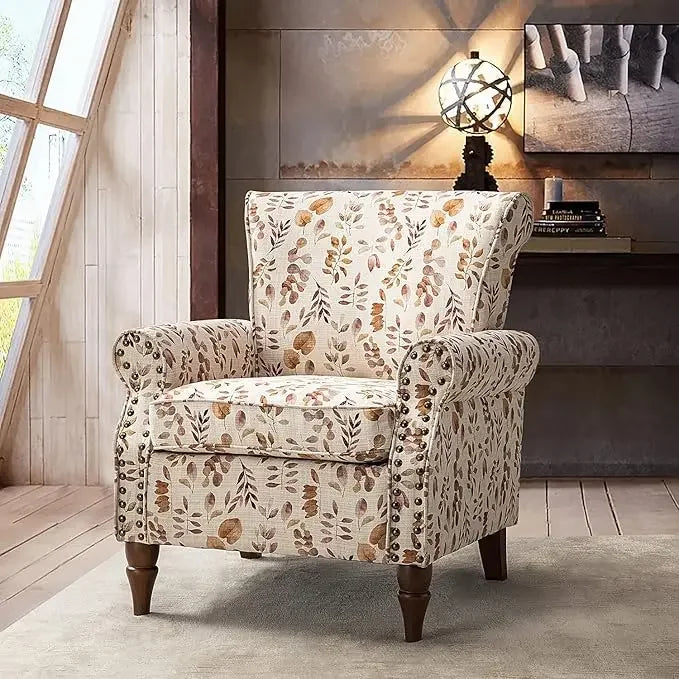 Modern Wingback Accent Chair With Wood Legs And Nailhead Trim