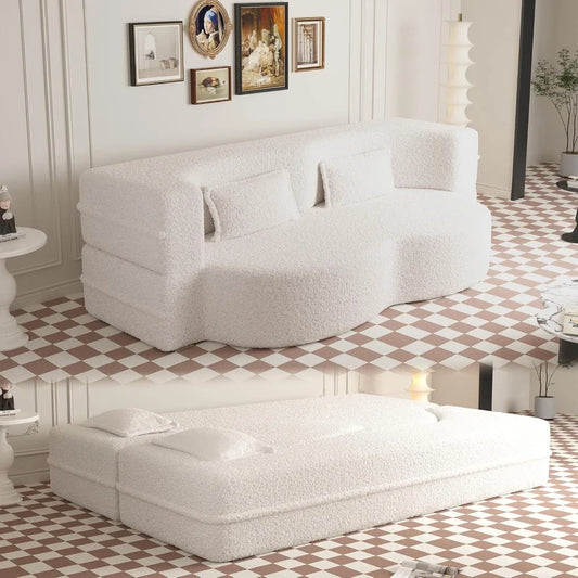 Memory Foam Sofa Bed Convertible Folding Sofa With Teddy Fleece
