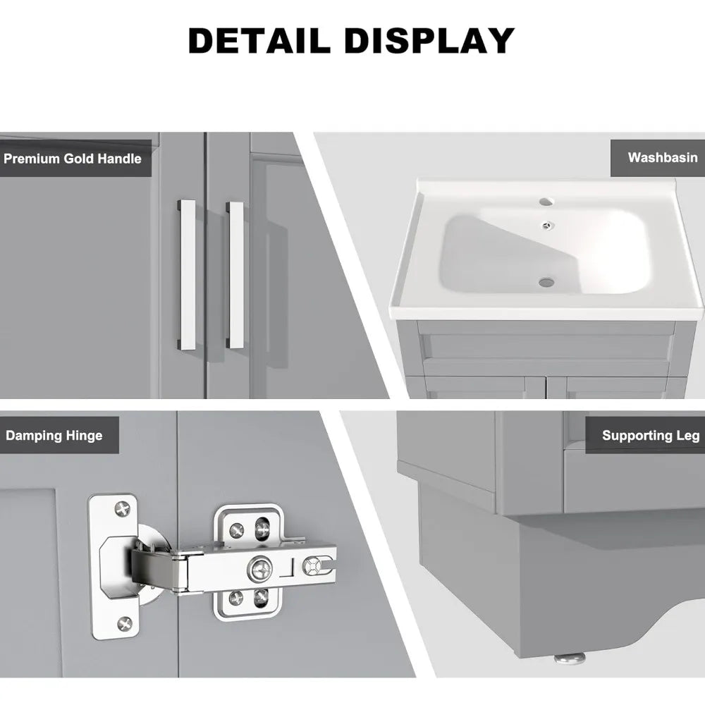 Angduo Bathroom Vanity With Ceramic Sink Cabinet Two Doors