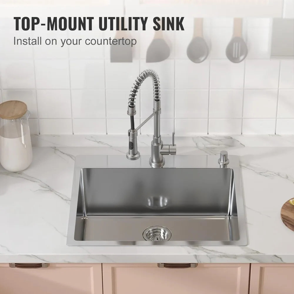 304 Stainless Steel Drop In Kitchen Sink Top Mount Bowl