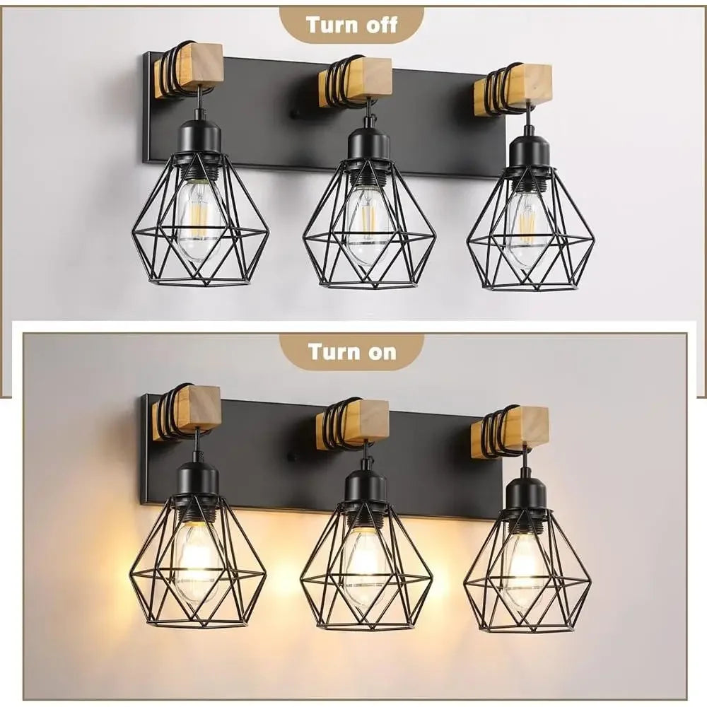 XMSJ Farmhouse 3 Light Vanity Lights Wood Metal Wall Sconces
