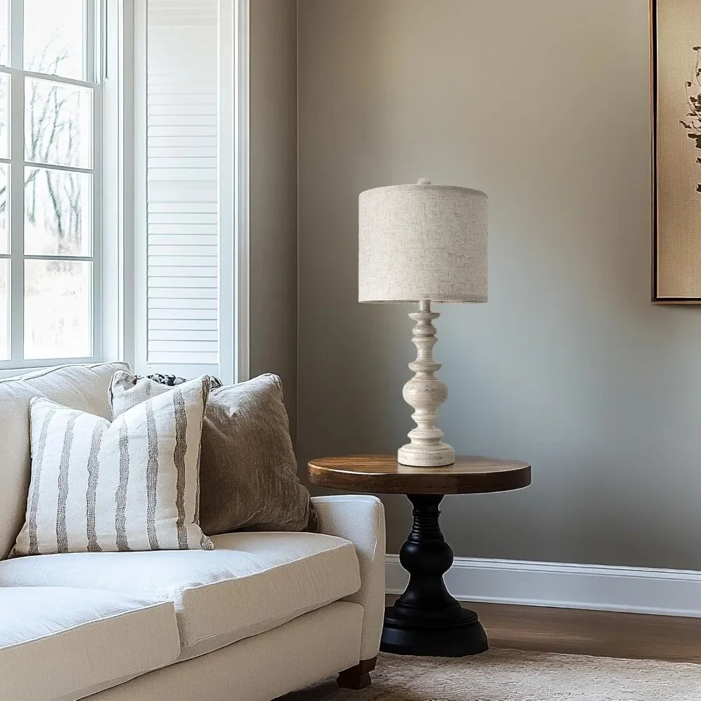 Bobomomo Farmhouse Resin Table Lamp Set Of 2 Linen Shade