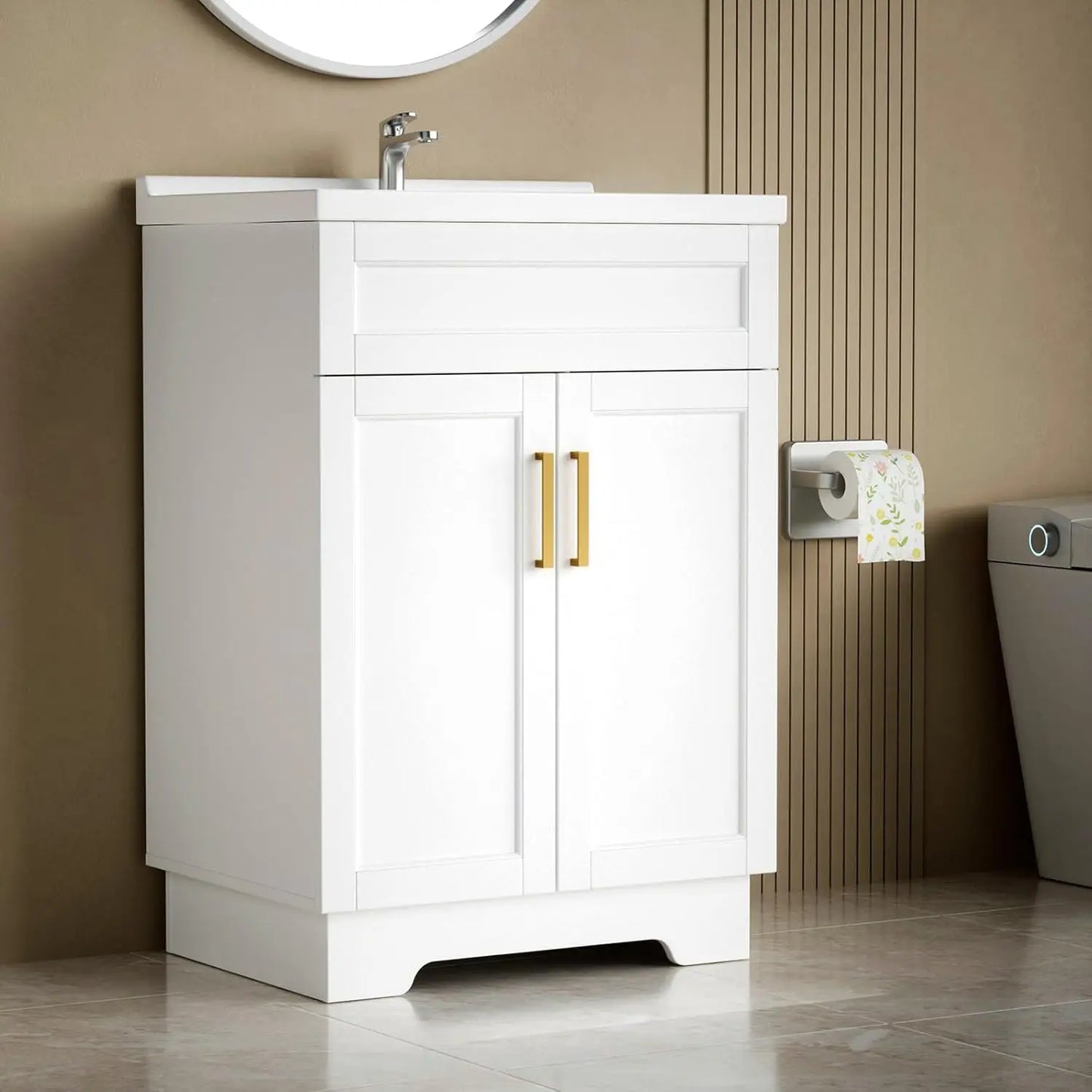 Angduo Bathroom Vanity With Ceramic Sink Cabinet Two Doors