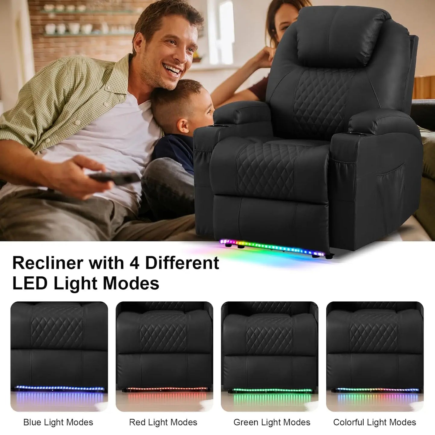 Power Recliner Chair With Massage And Heat Faux Leather Seating