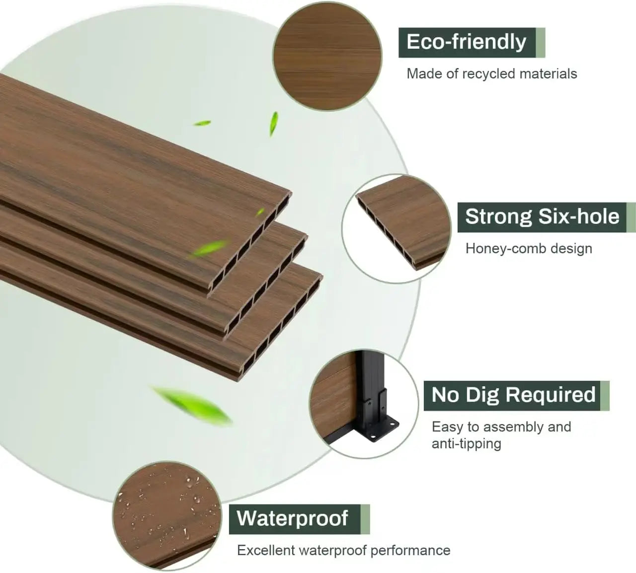 XMSJ Outdoor Privacy Fence Panels Wind Resistant Wood Plastic Composite