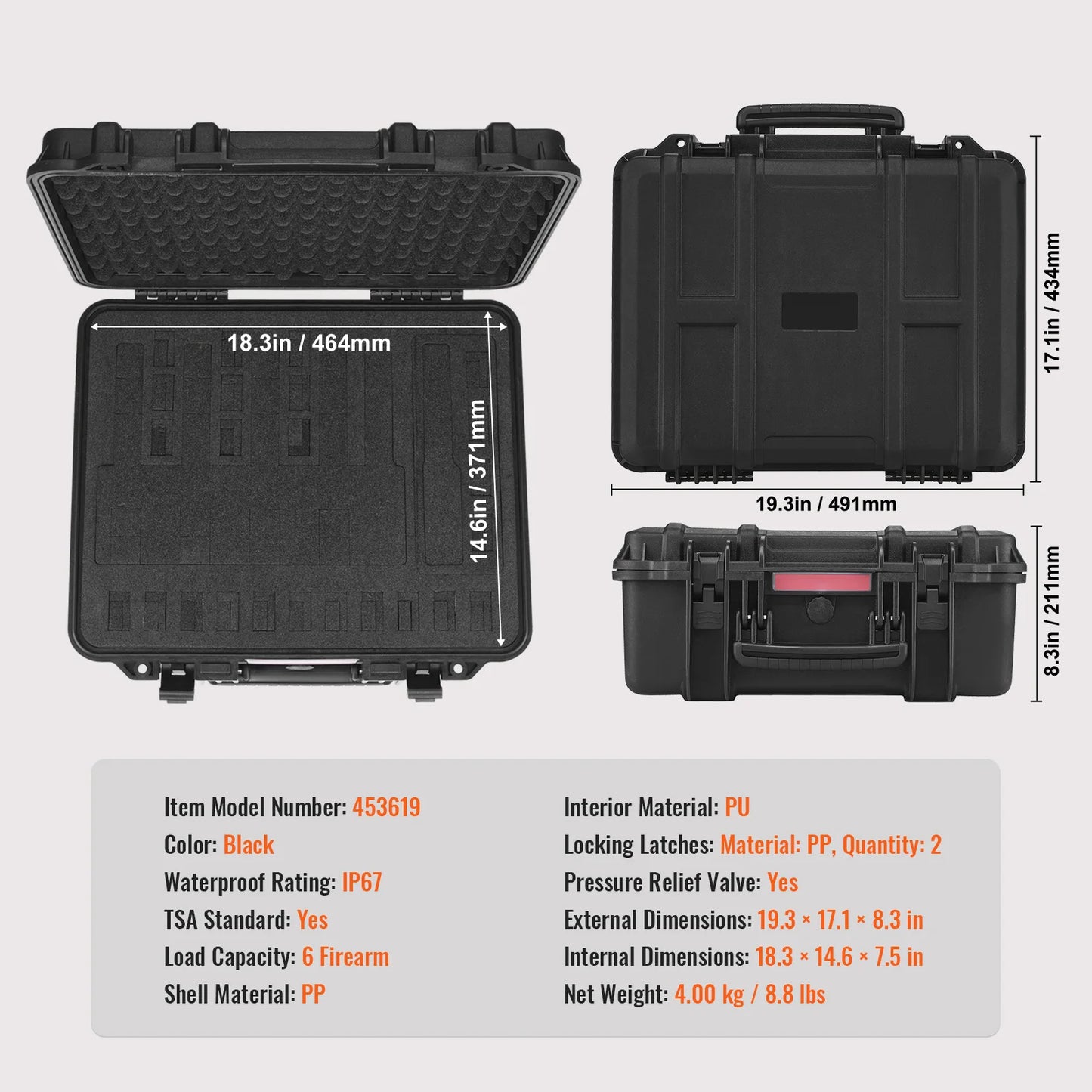 SucceBuy Hard Pistol Case With Pre Cut Foam Lining IP67 Waterproof Dustproof