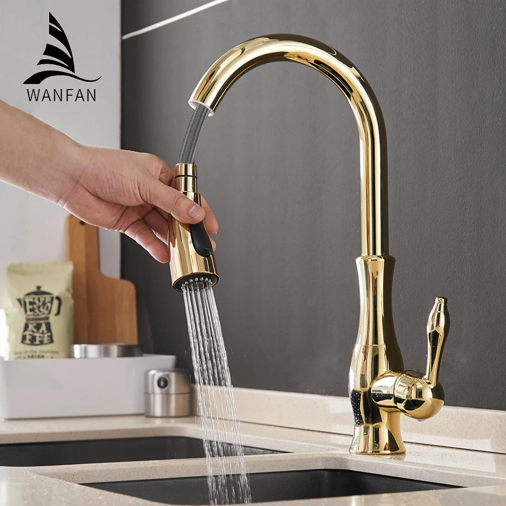WANFAN Kitchen Pull Out Faucet With Single Handle Deck Mounted Mixer Tap 866011